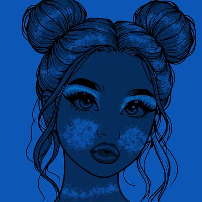 realistic girl with two buns on her hair and lips