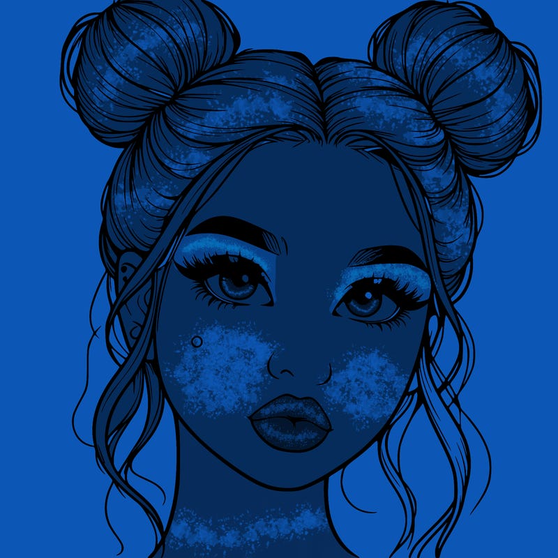 realistic girl with two buns on her hair and lips