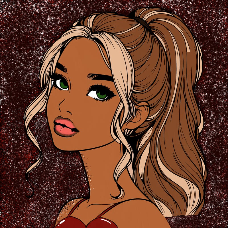 realistic girl with a ponytail on her hair and lips