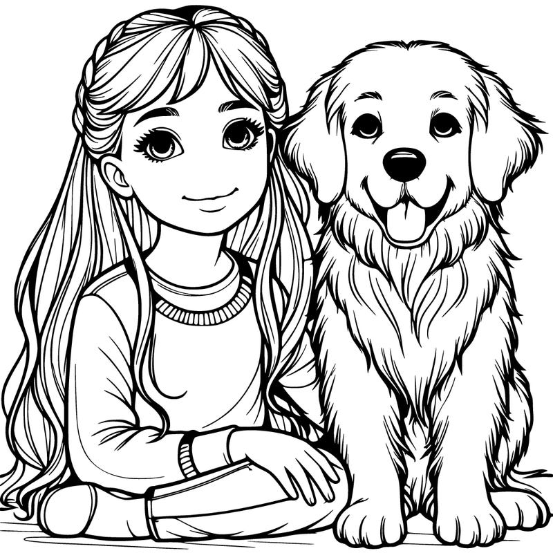 realistic girl with realistic golden retriever