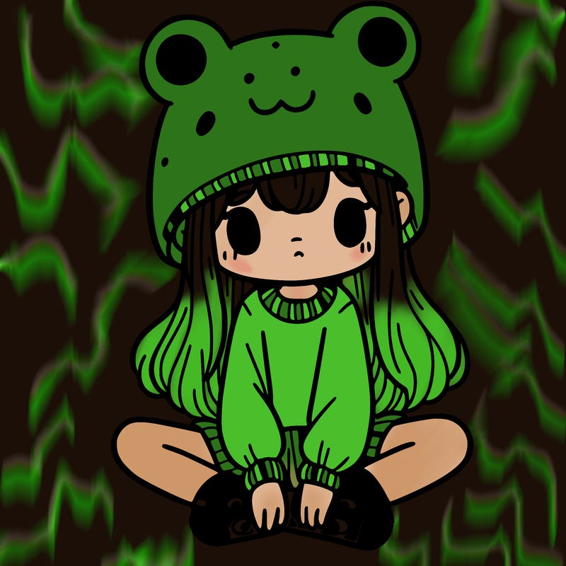a girl wearing a frog hat and some frog socks