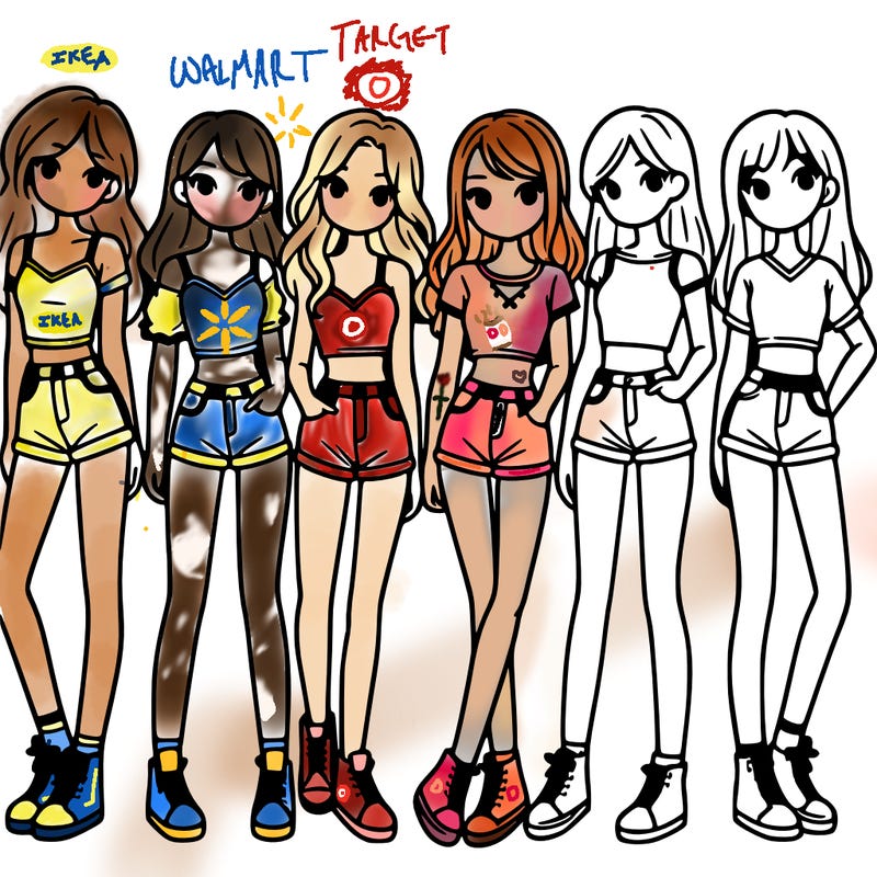 a group of girls wearing crop tops and shorts