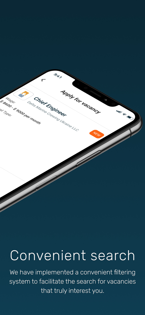 Maritime Zone: Seafarer Jobs - Maritime job search interface showing a Chief Engineer vacancy application