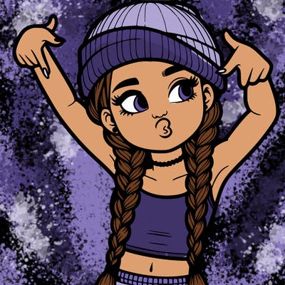 realistic teenage girl with braids and a beanie and crop top doing 🫶🏼