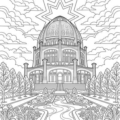 Immerse yourself in the serene beauty of a Baha'i House of Worship with this exquisite coloring page. Its intricate details and peaceful setting offer a wonderful opportunity for creative expression and mindful relaxation.
