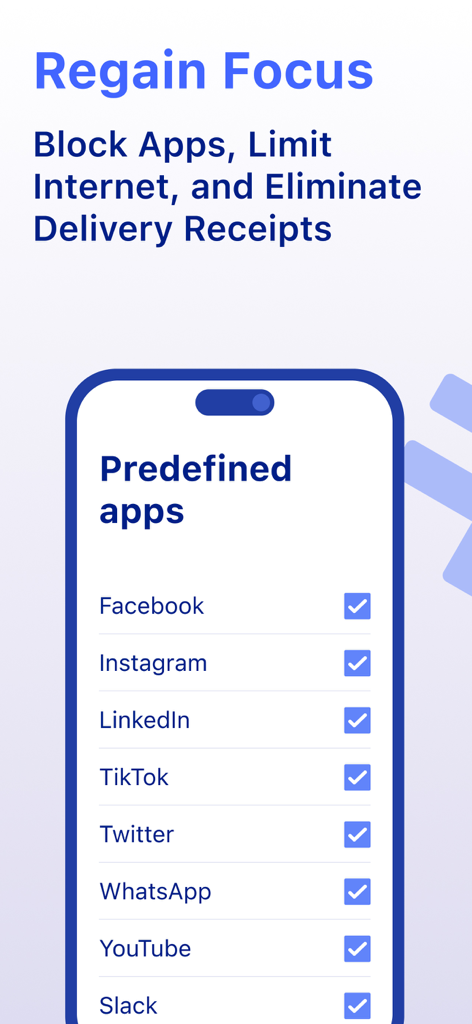 LetMeBe: Block Apps, IPs/Hosts - LetMeBe app interface for selecting social media apps to block and regain focus