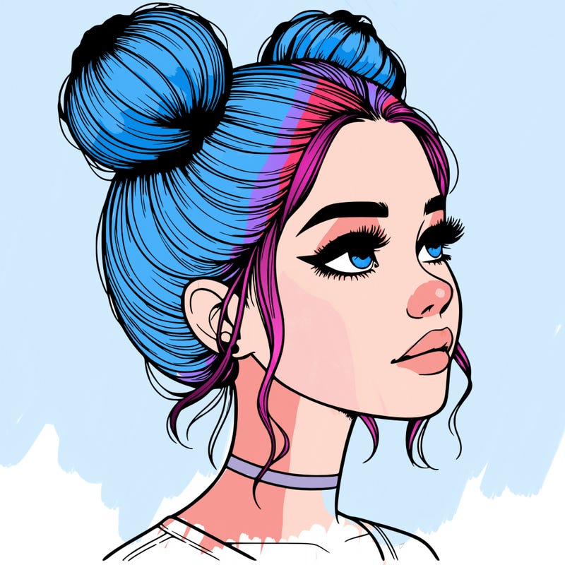 realistic girl with buns on the top of her head