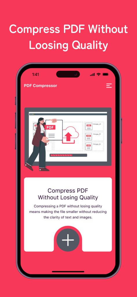 PDF Compress - Reduce PDF Size - Oberfläche der PDF Compress App auf dem iPhone, die eine hochwertige Dokumentenkomprimierung zeigt.