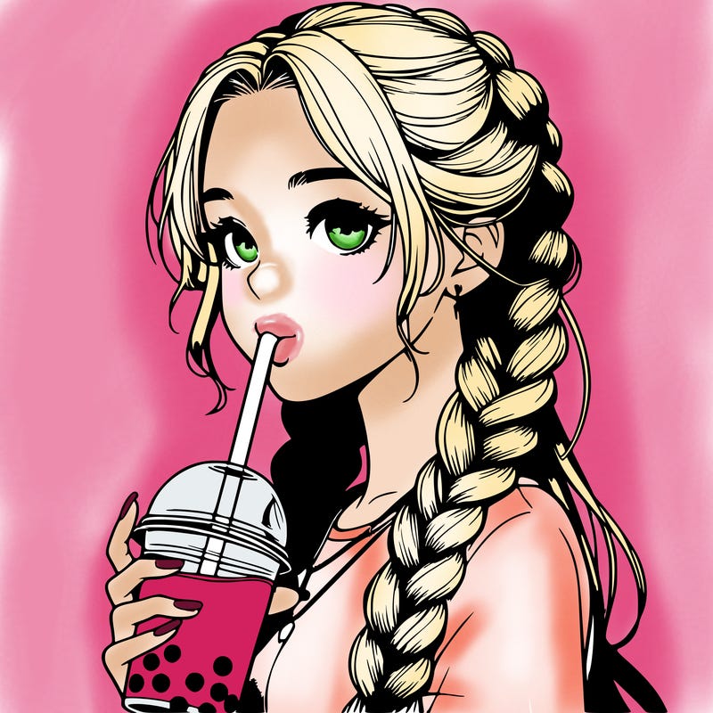 realistic girl with braided hair drinking boba