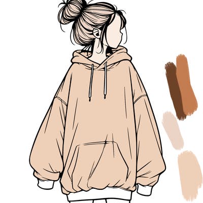 realistic girl with a oversized sweatshirt on and a bun