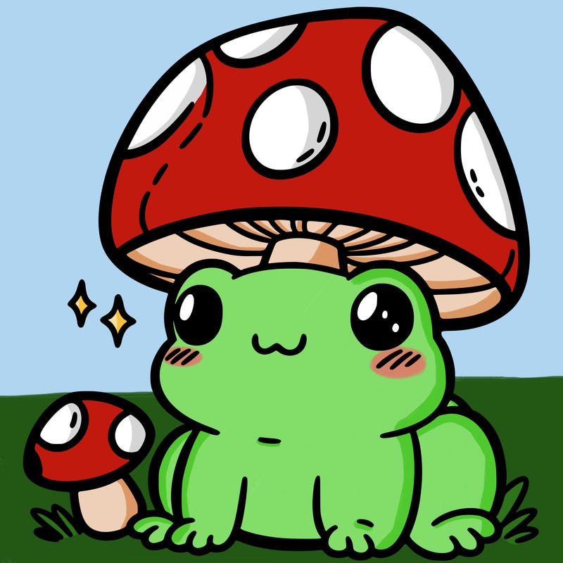 a cute frog with a mushroom hat