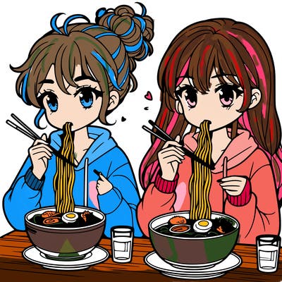 girls eating ramen