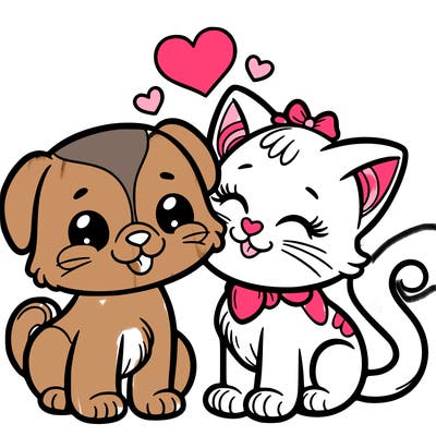 cat with a dog and in love