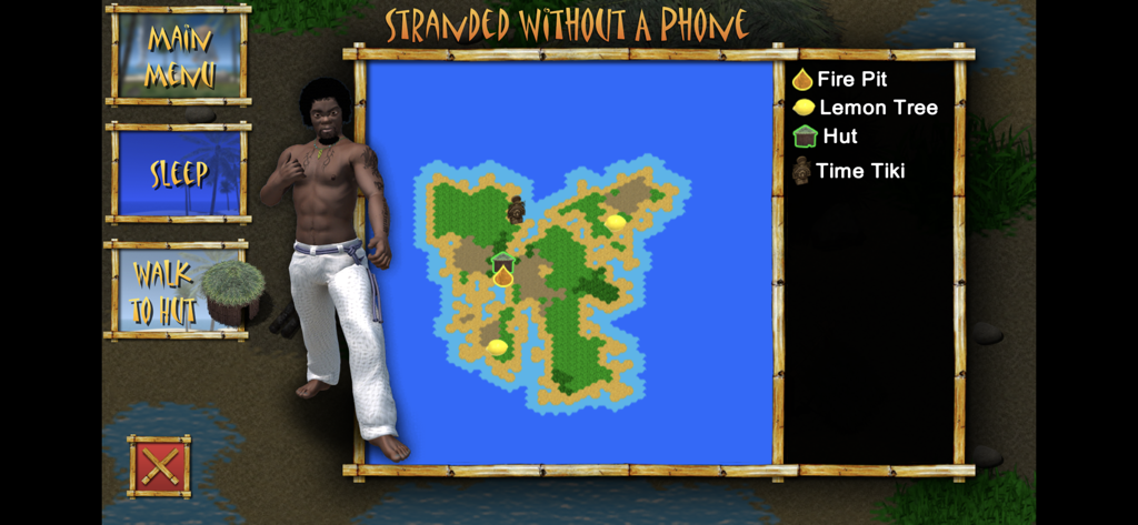 Stranded Without A Phone! - Island map and character interface in the Stranded Without A Phone survival game