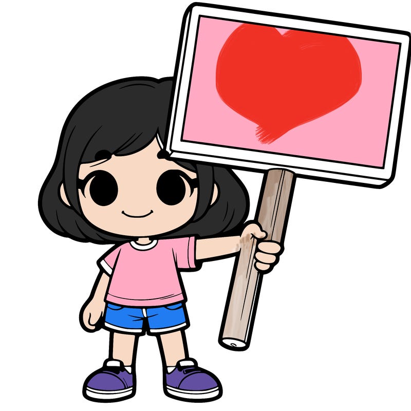 girl holding a big sign