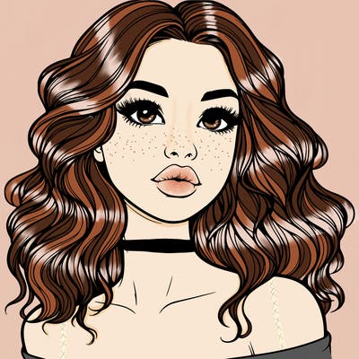 realistic girl with wavy hair and lips
