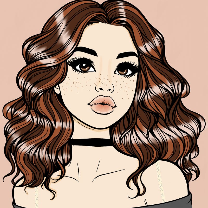 realistic girl with wavy hair and lips