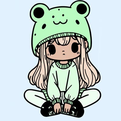 a girl wearing a frog hat and some frog socks