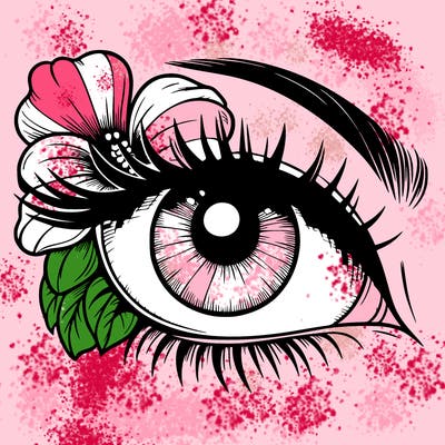 realistic eye with flower
