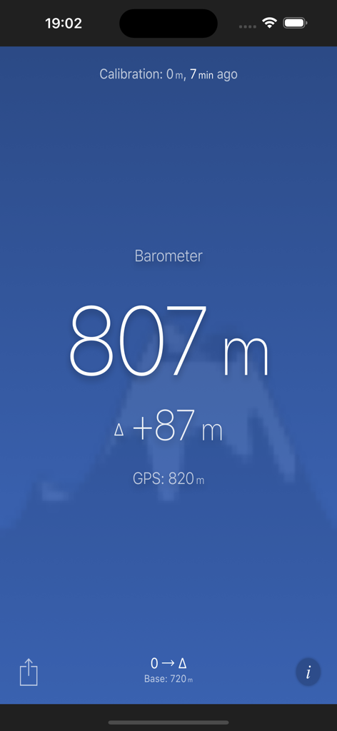 Altimeter (Barometer) - Altimeter app interface displaying barometric altitude elevation difference and GPS data
