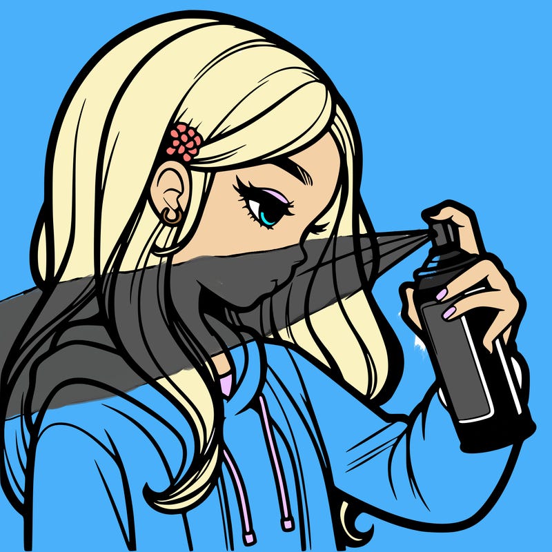 a realistic girl spray painting