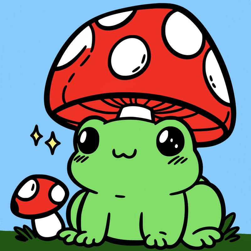 a cute frog with a mushroom hat