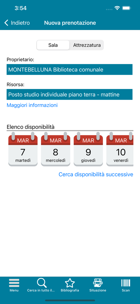 BinP - Interfaz para reservar un espacio de estudio en una biblioteca italiana usando la aplicación BinP.