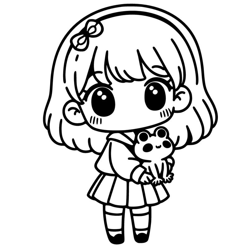 a cute girl holding a cute frog