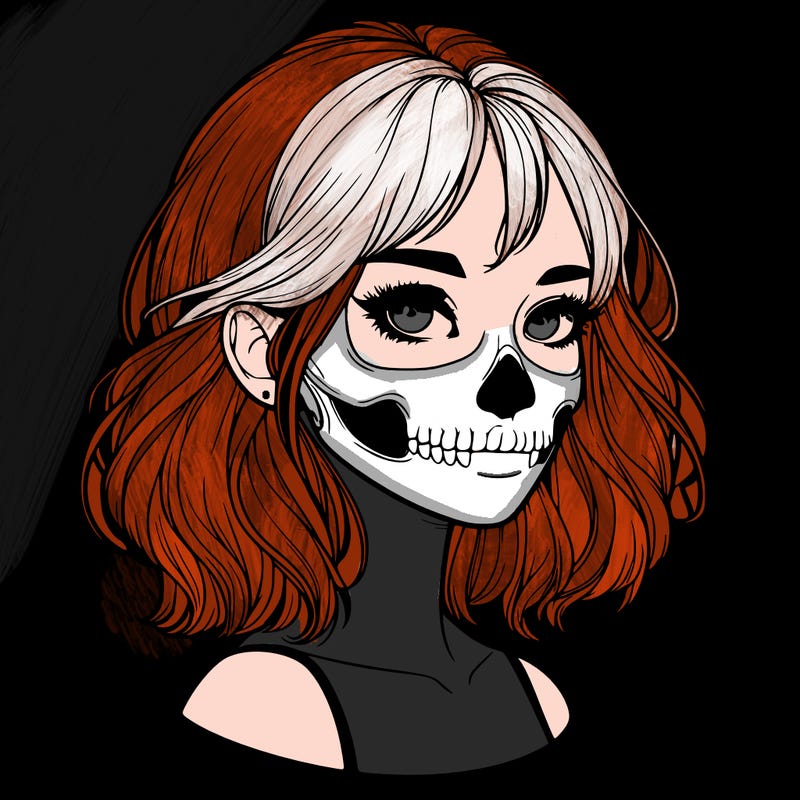 realistic girl with skull
