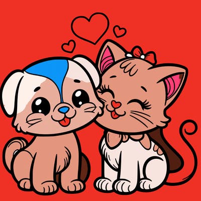 cat with a dog and in love