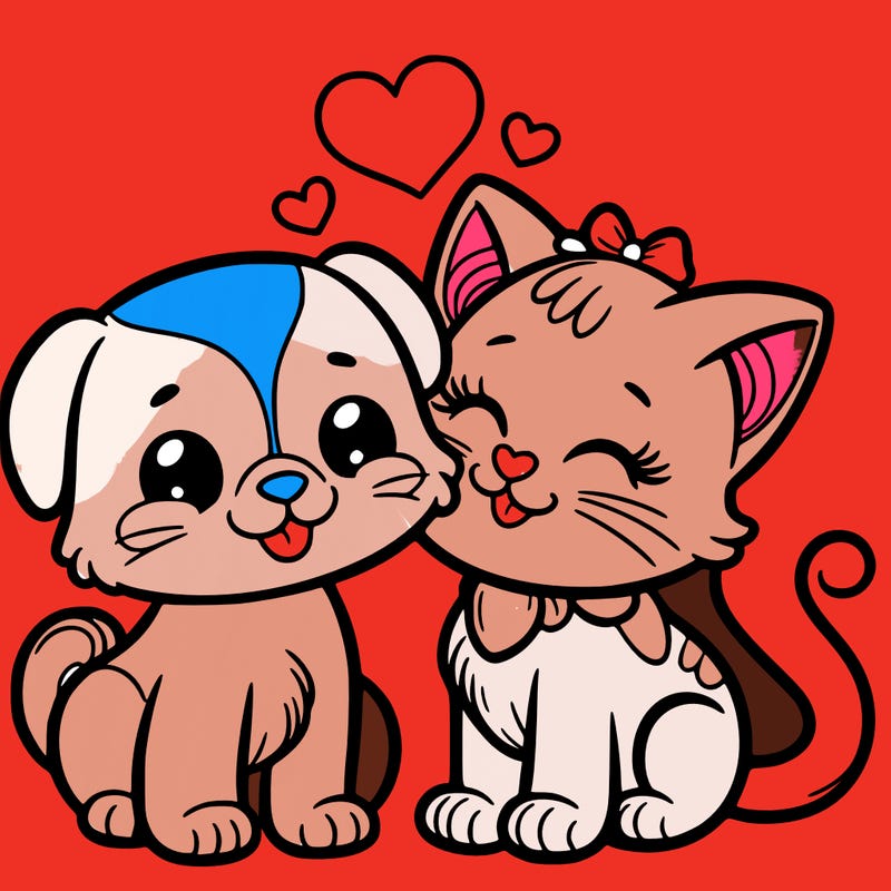 cat with a dog and in love