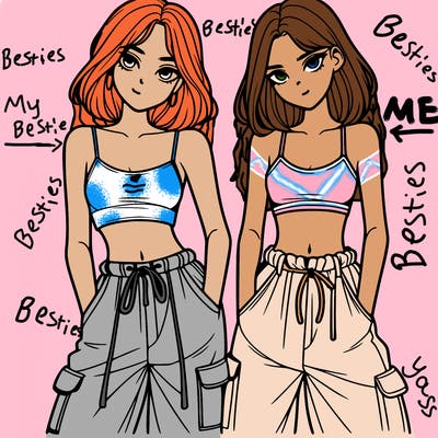 two girls with crop top with baggy pants