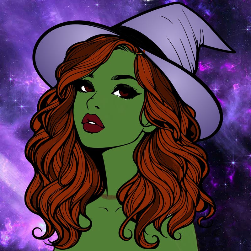 realistic witch girl with wavy hair and lips
