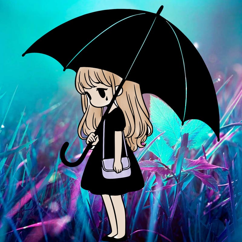 lonely girl holding black umbrella
