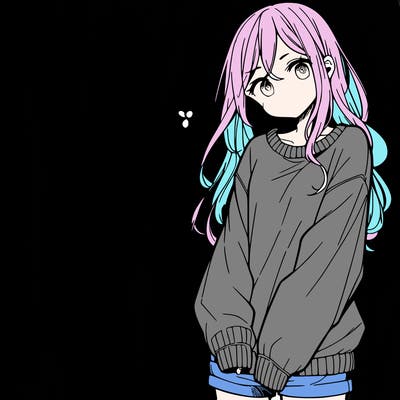 manga teen girl  in a sweater and baggy pants