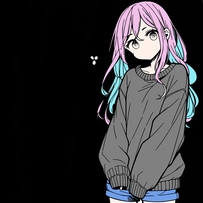 manga teen girl  in a sweater and baggy pants
