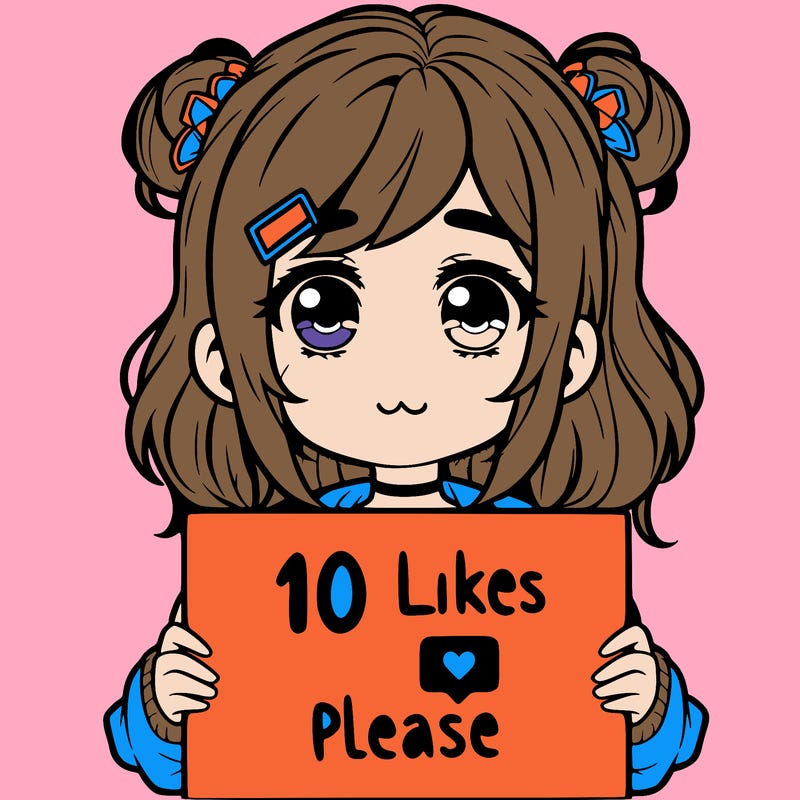 a girl with a sign saying 10 likes please