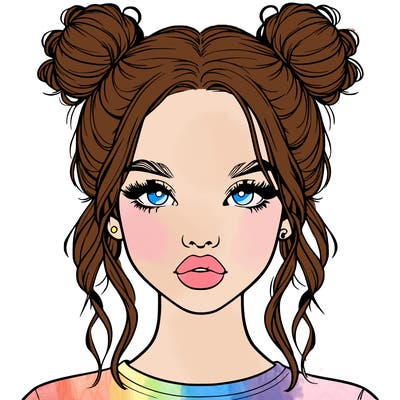 realistic girl with two buns in hair and lips