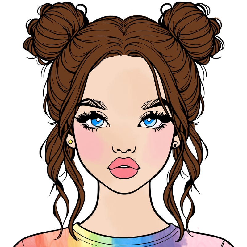 realistic girl with two buns in hair and lips