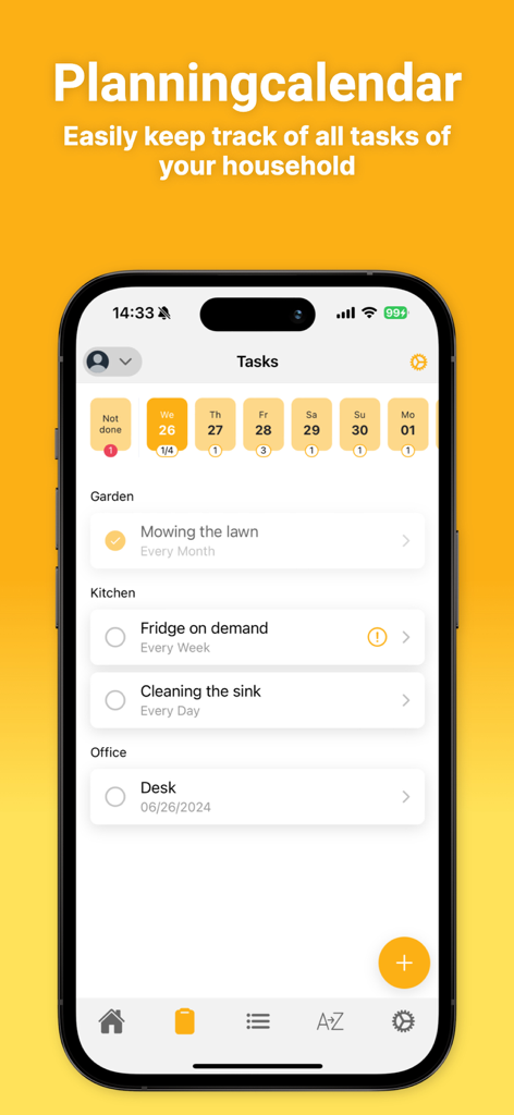 Sweepster app showing a planning calendar for household tasks
