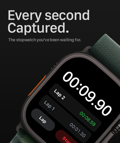 Interfaz de la app Stopwatch Max en Apple Watch mostrando tiempos de vuelta registrados