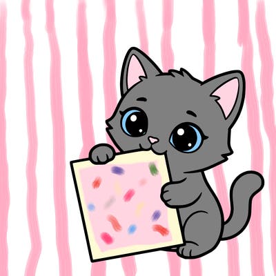a small cat with a blank sheet of paper in its hand. the cat is sooooooo cute!