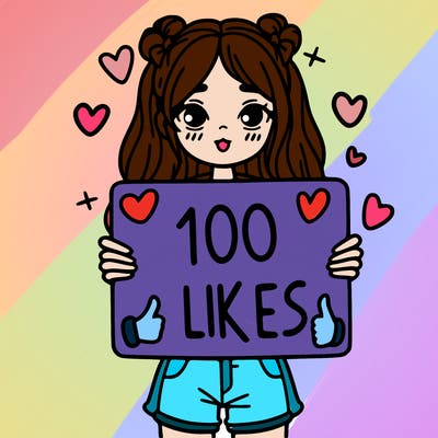 girl holding a sign saying 100 likes