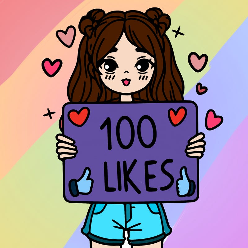 girl holding a sign saying 100 likes