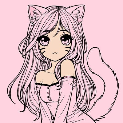 realistic girl with cat ears and tail