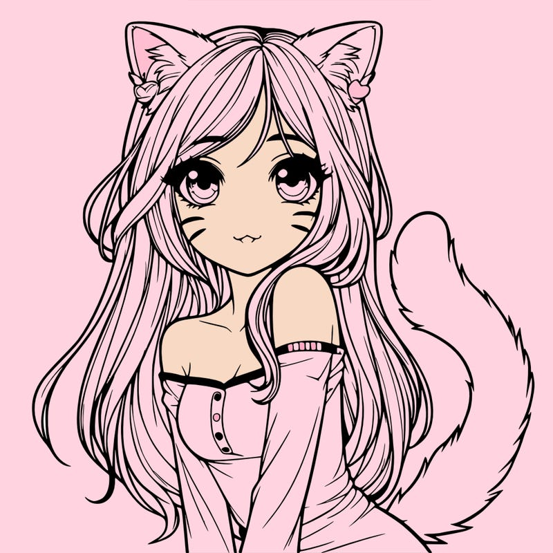 realistic girl with cat ears and tail