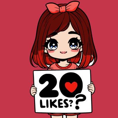 cute realistic girl holding a sign that says 20 likes?