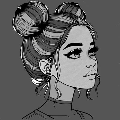 realistic girl with buns on the top of her head