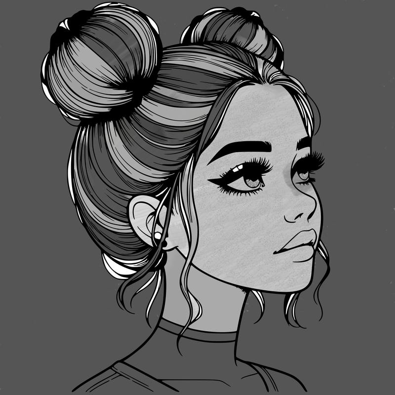 realistic girl with buns on the top of her head