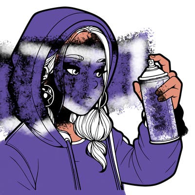 a realistic girl, spray painting